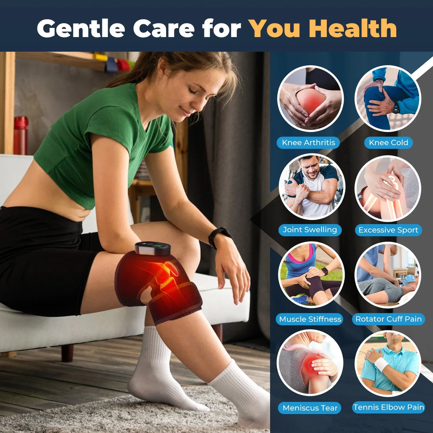 Electric Knee Heating Pads Multifunctional Heated Shoulder Elbow Knee Pad Portable 6 Gear Hot Compress Knee Brace USB Charging